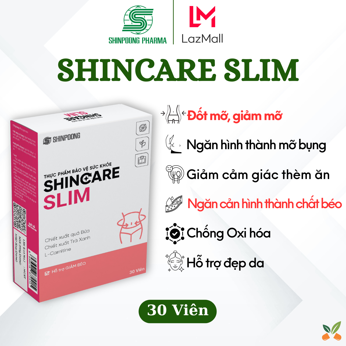 Viên Uống SHINCARE SLIM Hỗ Trợ Giảm Béo, Đốt Cháy Mỡ Thừa, Thon Gọn Cơ Thể - SHINPOONG (30Viên)