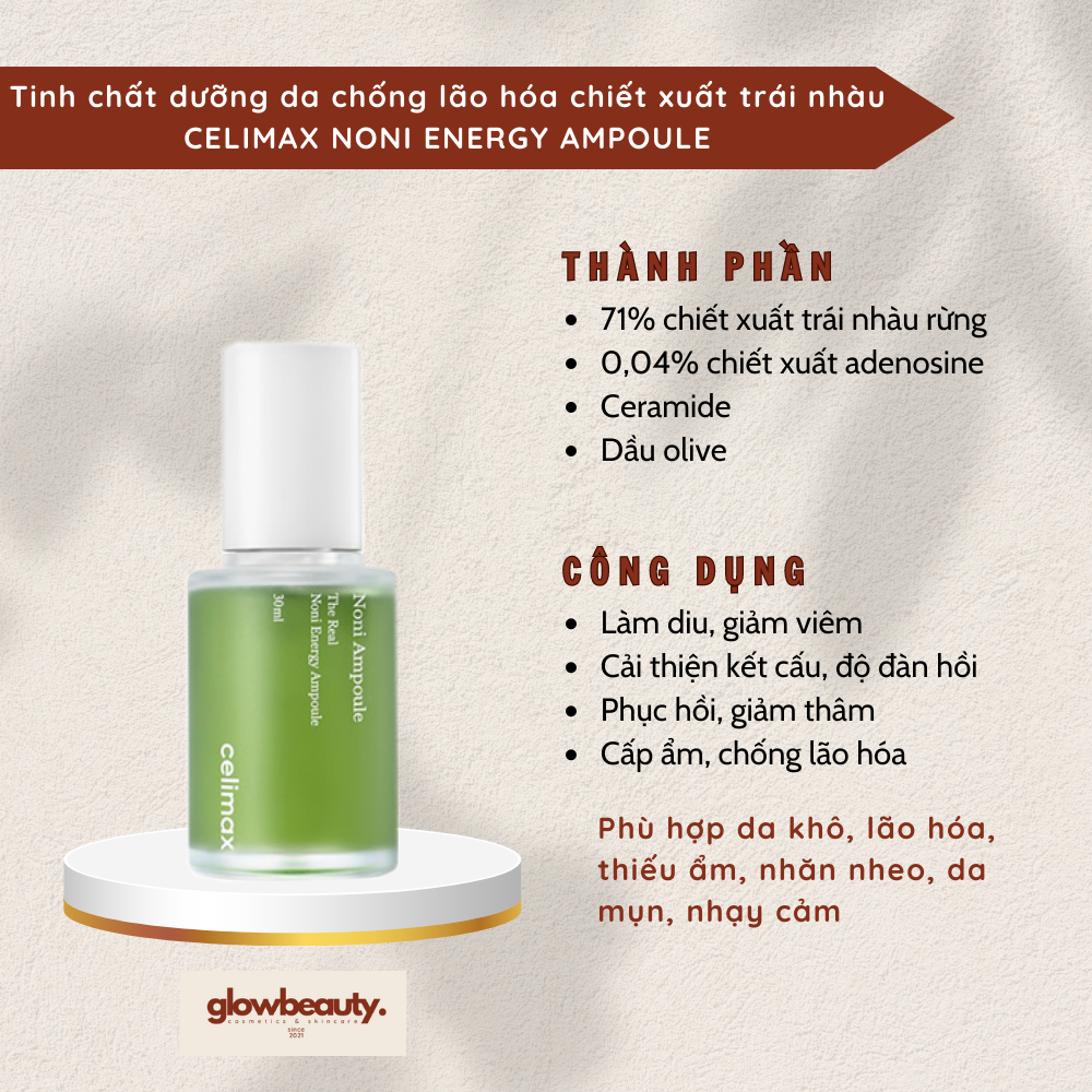 [Hàng có sẵn] Tinh chất dưỡng da chống lão hóa chiết xuất trái nhàu CELIMAX Noni Energy Ampoule 30ml [GLOW BEAUTY]