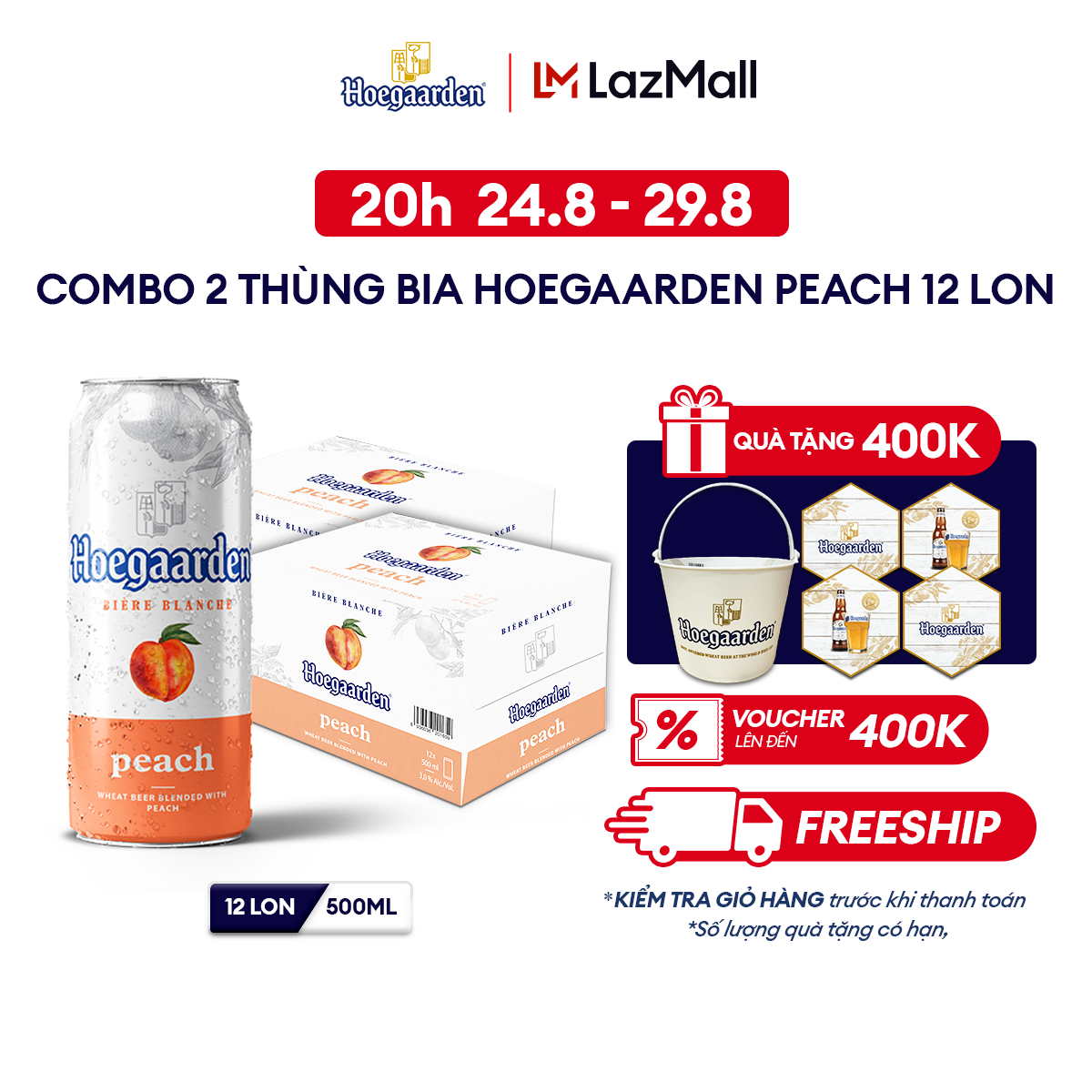 Combo 2 Thùng 12 Lon Bia Hoegaarden Peach