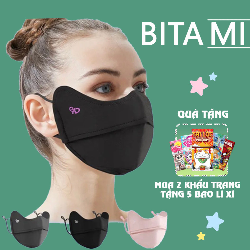 Khẩu trang vải chống tia UV CAO CẤP, khẩu trang chống nắng UPF50+ chính hãng, 2 lớp dày dặn, chất vải thun lạnh thoáng mát kháng khuẩn cho cả nam và nữ, BITAMI