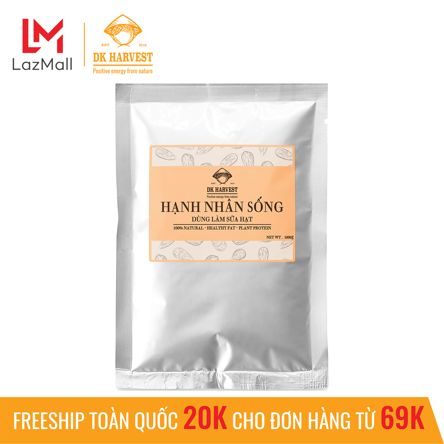 Hạt Hạnh Nhân Sống DK Harvest Dùng làm Sữa Hạt - 1kg - hạt hạnh nhân tách vỏ, hạnh nhân nhập khẩu, hạt hạnh nhân mỹ, hạt hạnh nhân nấu sữa, chế biến đồ ăn vặt