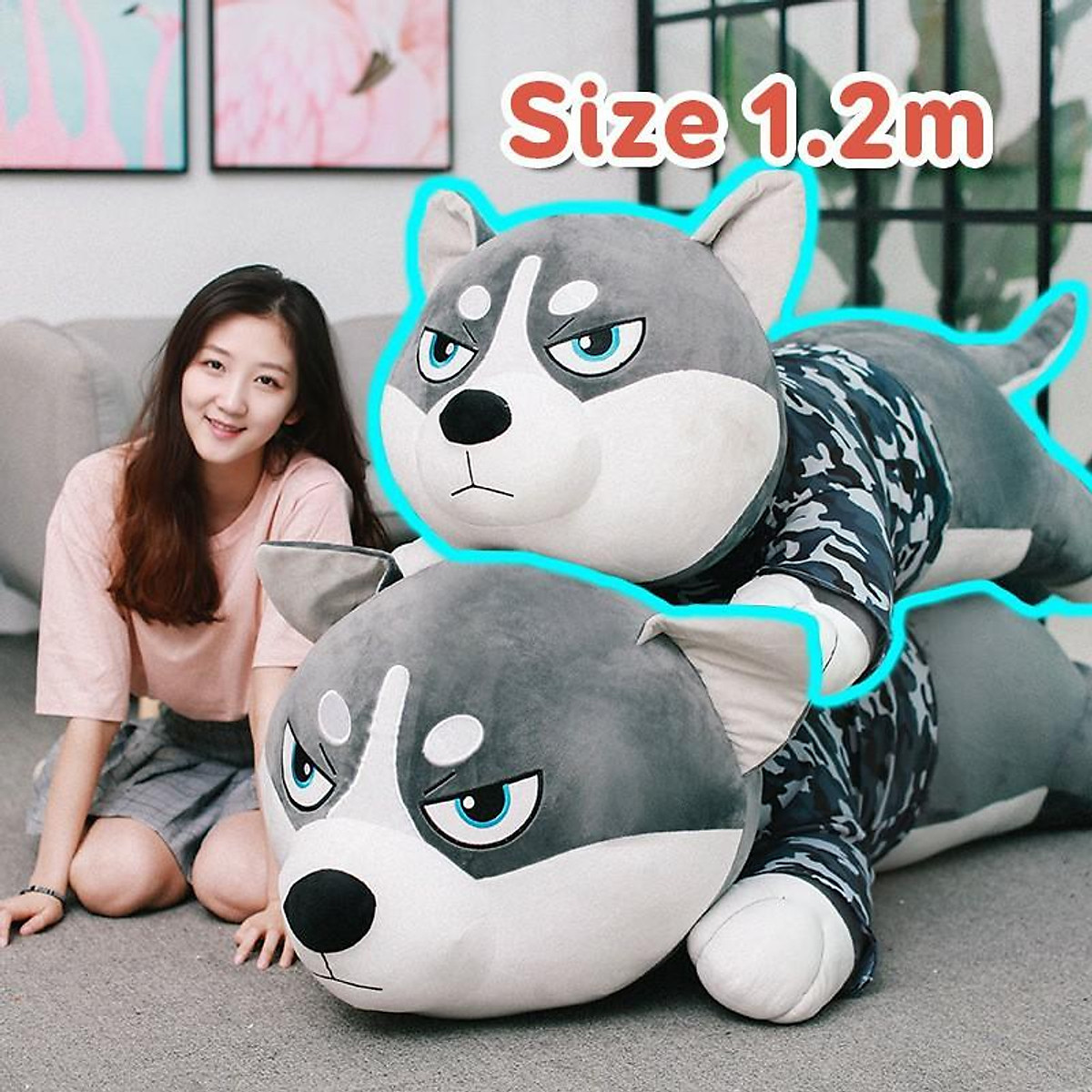 Gấu bông chó husky size 80cm hàng cao cấp vải nhung mềm mại gaubongbobo