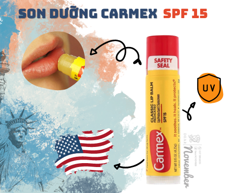 Son dưỡng môi Carmex Mỹ chống nắng SPF 15 | Son dưỡng Carmex thỏi 4.25g | Carmex Medicated Classic Lip