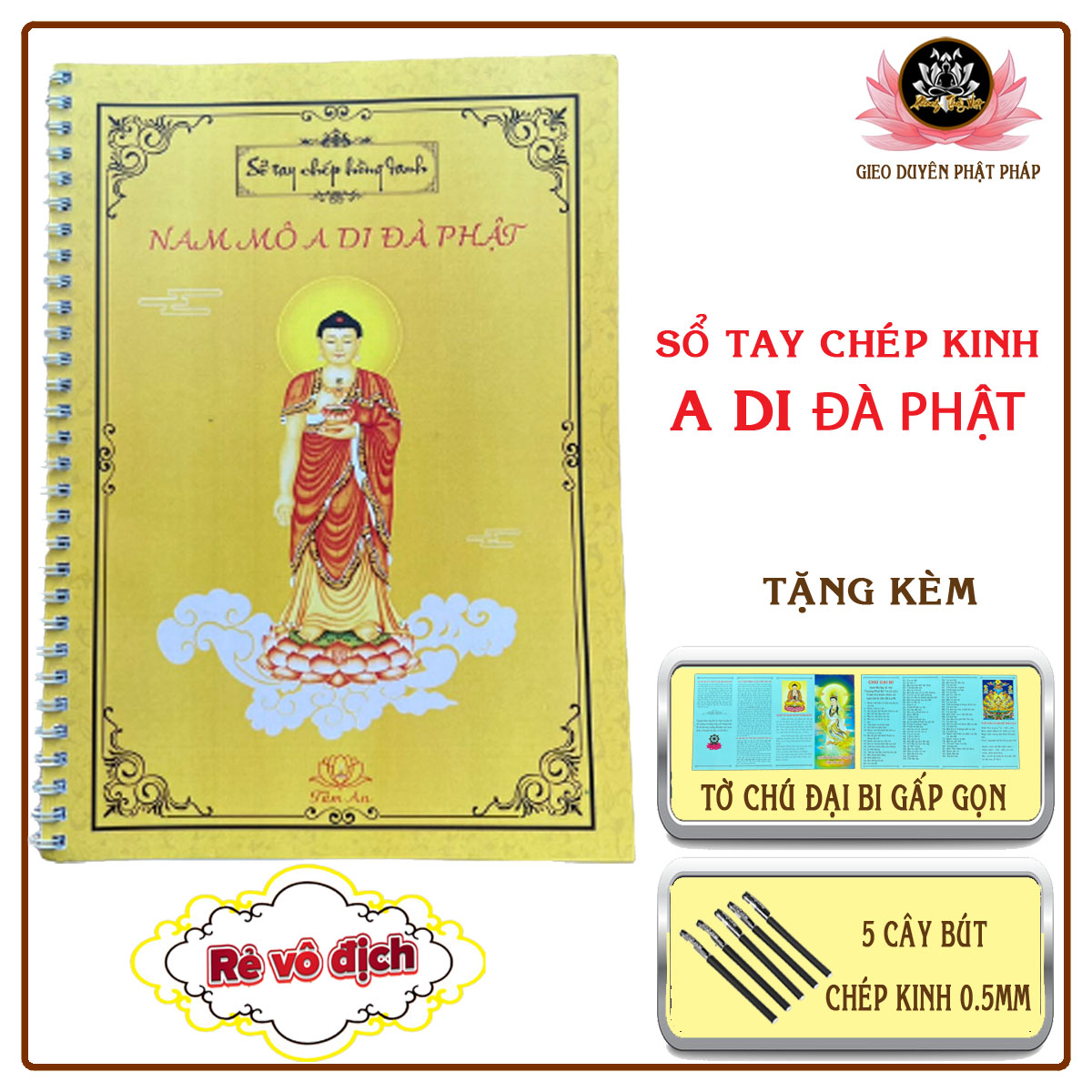 Tặng Viết Sổ Chép Kinh Hồng danh a di đà phật in nét mờ