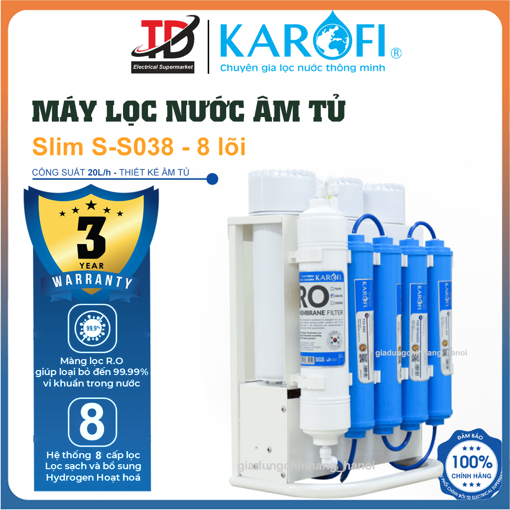 Máy lọc nước karofi 8 lõi slim s-s038, để gầm nhỏ gọn, bảo hành chính hãng 3 năm
