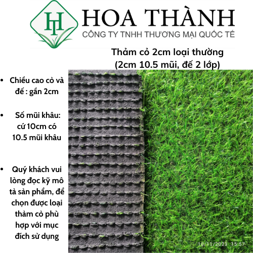 Thảm cỏ nhân tạo 2cm, loại đế thường