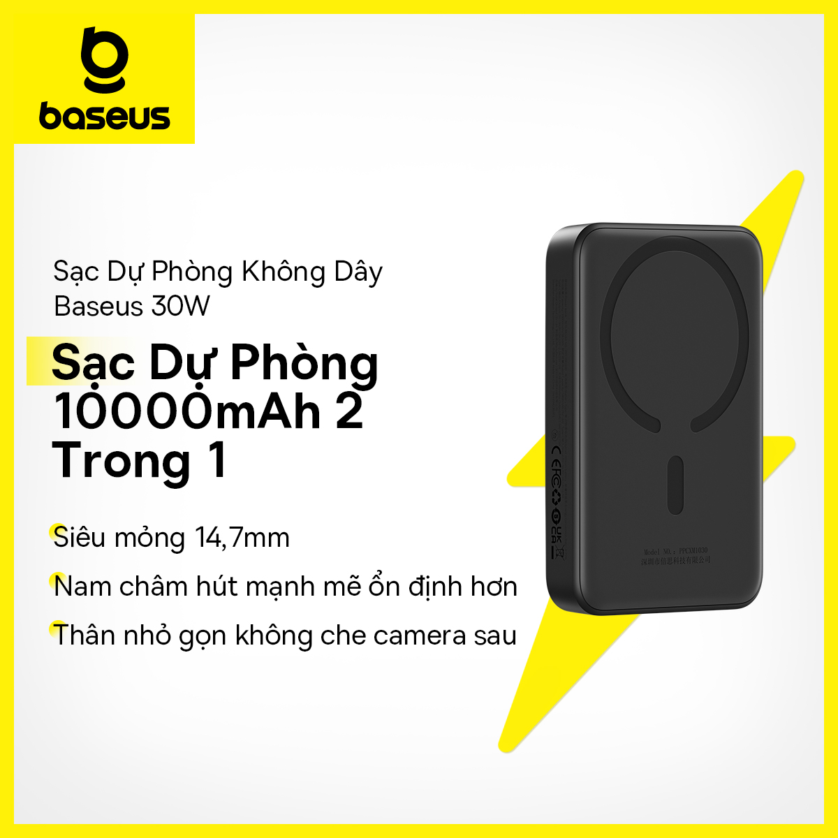 Sạc dự phòng không dây baseus 30w dung lượng 10000mah dành cho iphone 15 /14 /13 pro max