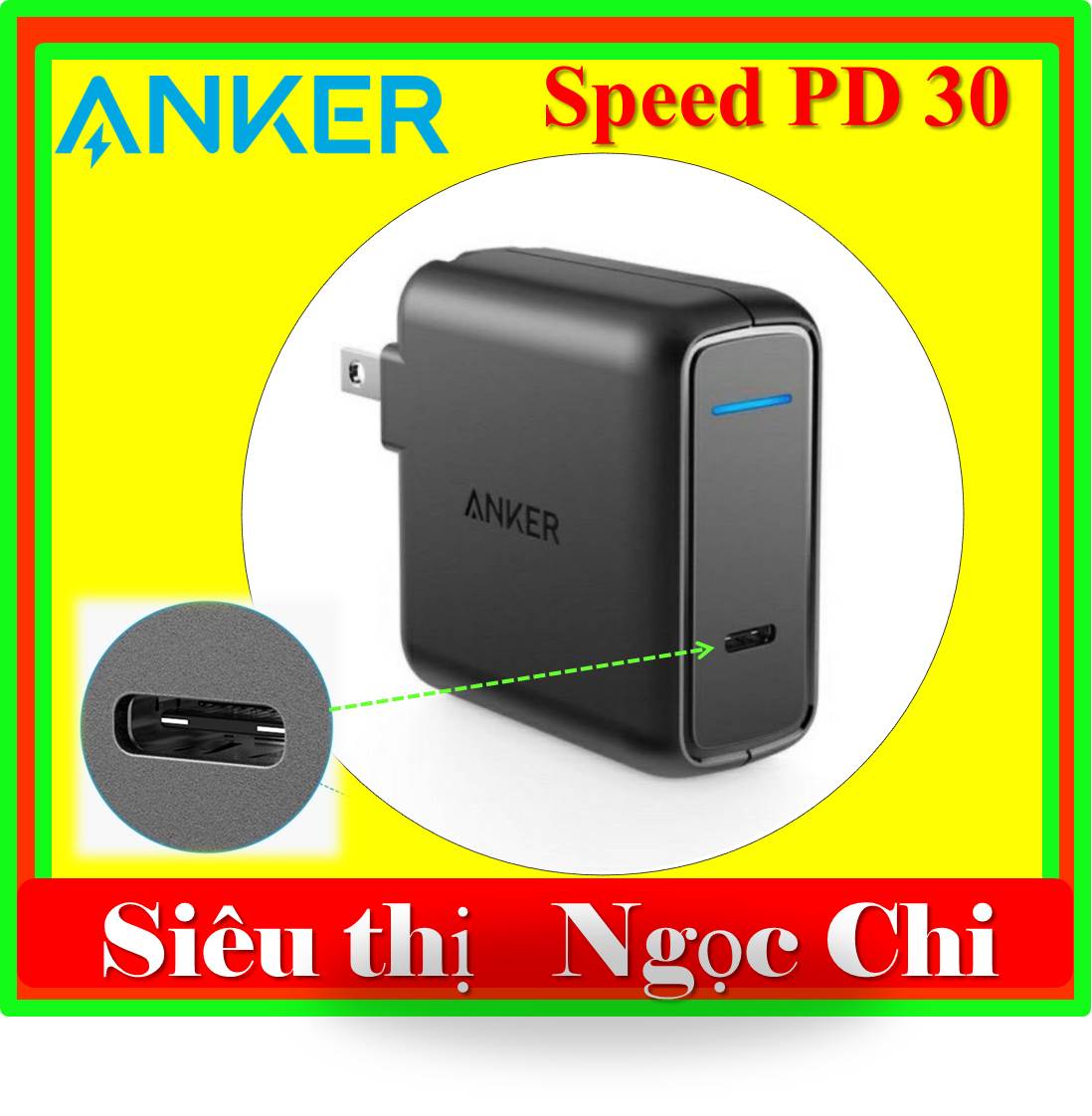 Củ sạc anker powerport speed pd 30w - a2014 usb-c chính hãng không box