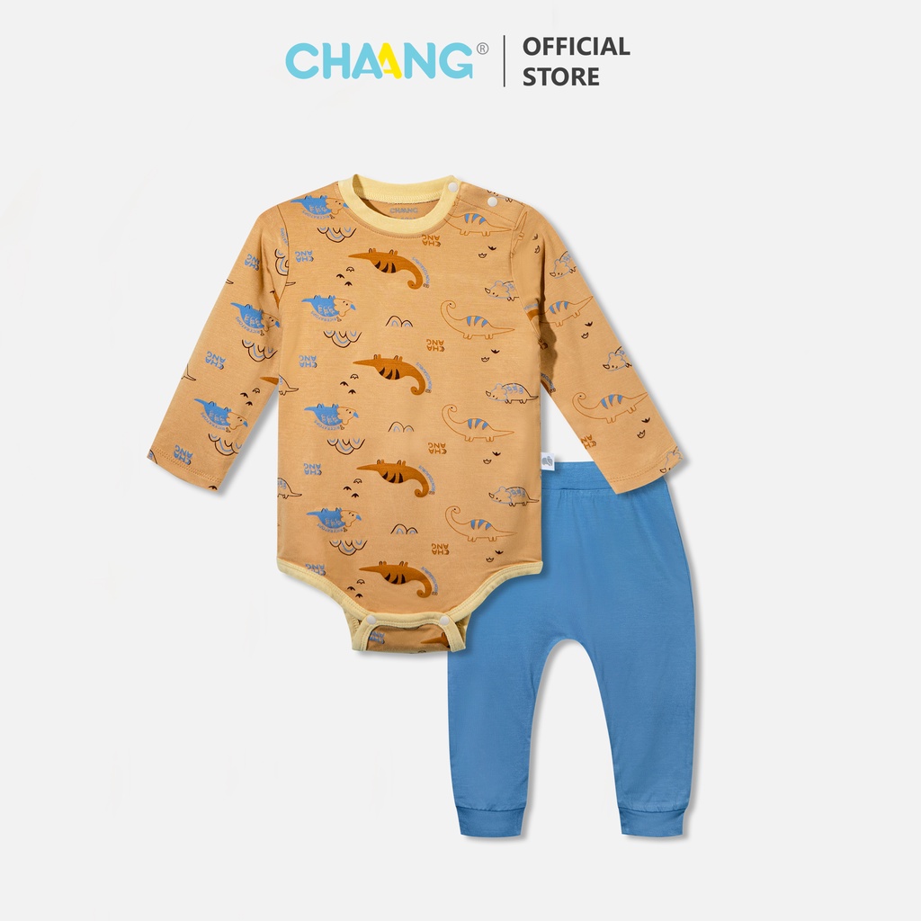 CHAANG 2021 Bộ Bodychip Dài Bé Trai Dino nâu