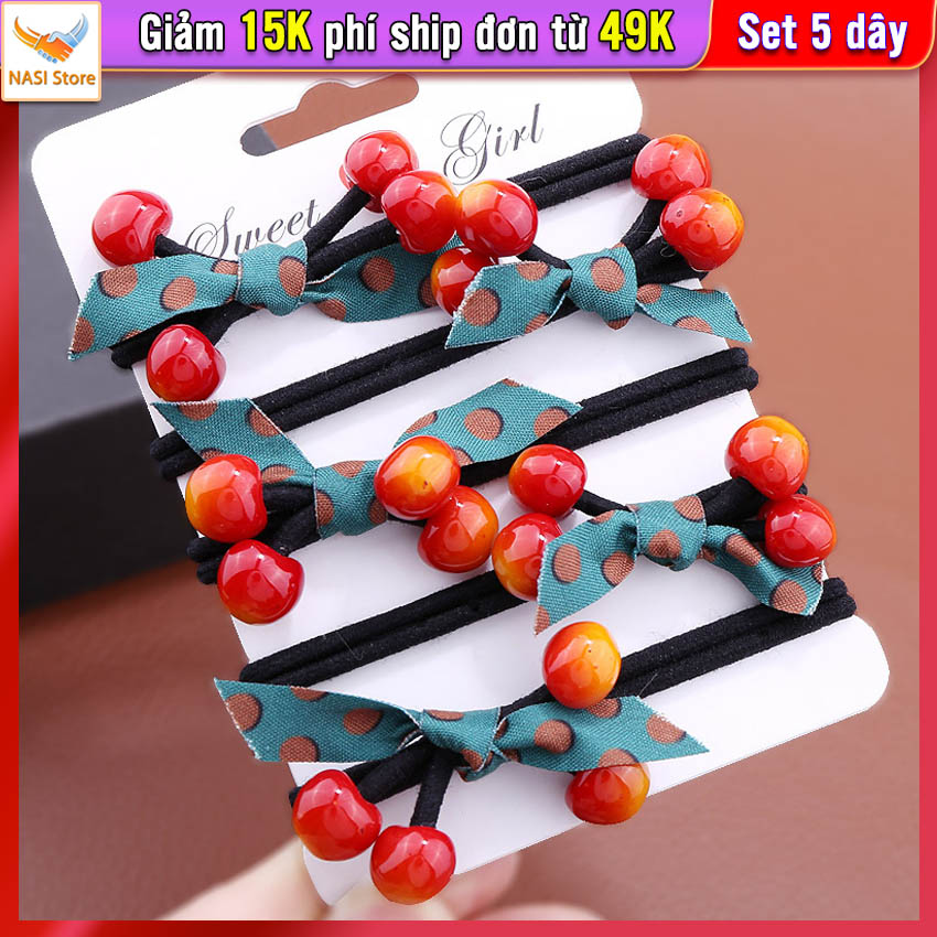 Dây buộc tóc nữ quả anh đào [Set 5 dây] NASI Store dễ thương phong cách hàn quốc thun cột tóc nữ co giãn tốt phụ kiện tóc