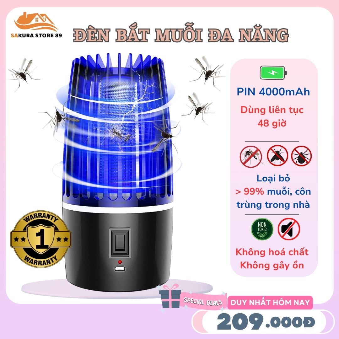 Máy Bắt Muỗi Cao Cấp Ánh Sáng Tím 365 Nano Wave Thu Hút Côn Trùng, Đèn Bắt Muỗi Đa Năng