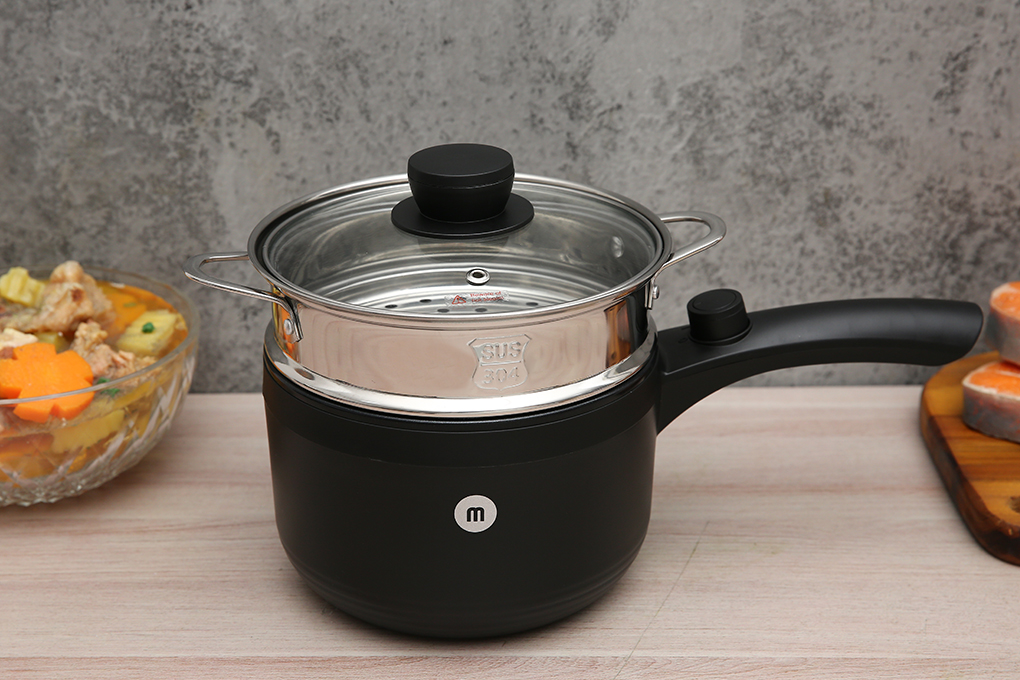 Nồi điện ceramic 1.5l kèm xửng hấp inox 304 mishio mk321