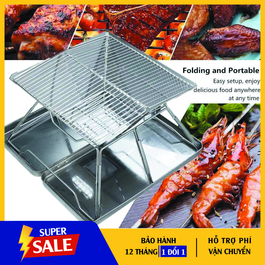 [FREESHIP MAX] Vỉ Nướng Gấp Gọn Inox Cao Cấp Dành Cho Dã Ngoại Du Lịch Tiệc Nướng