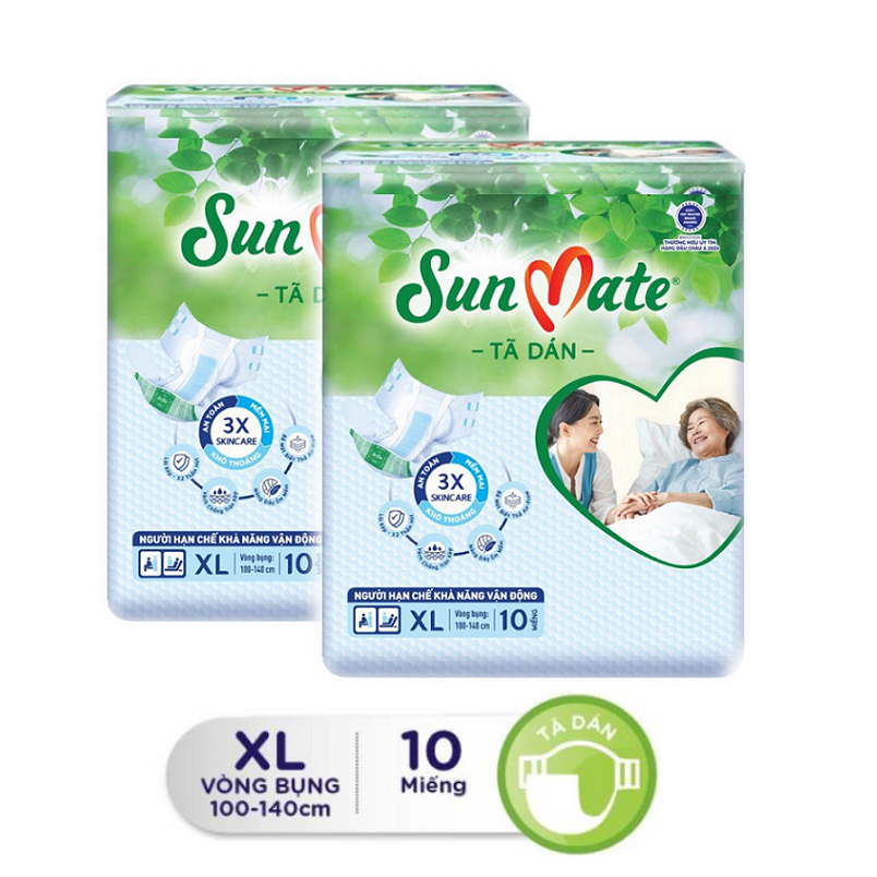 Combo 2 Bịch Tã dán Sunmate size XL10 mẫu mới