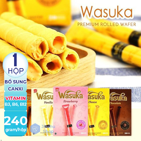 [ SIÊU NGON, ĂN LÀ GHIỀN ] 01 Hộp 20 Cái (240g) Bánh Ống Nhân Chocolate, Nhân Phô Mai, Dâu, Vanila Wasuka Indonesia (Date:06/2021) - Giao ngẫu nhiên - Món ăn gia đình sum vầy, bạn bè sum họp, thay thế đồ ăn vặt hàng ngày.-[ 12.12 Hot Deals ]