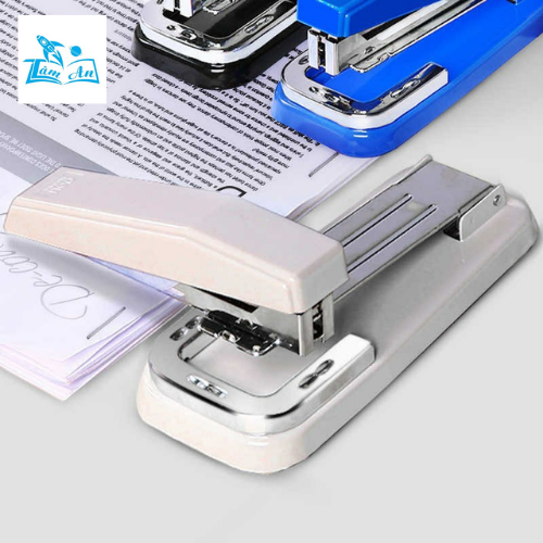 Bàn dập ghim bấm Deli 0414 xoay chiều 360 độ , có thể đóng vào giữa trang vở.