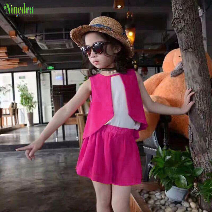 [HCM 💝 Freeship] Đồ bộ bé gái voan mềm thoáng mát quần short ống rộng cực xinh size nhí - Ninedra