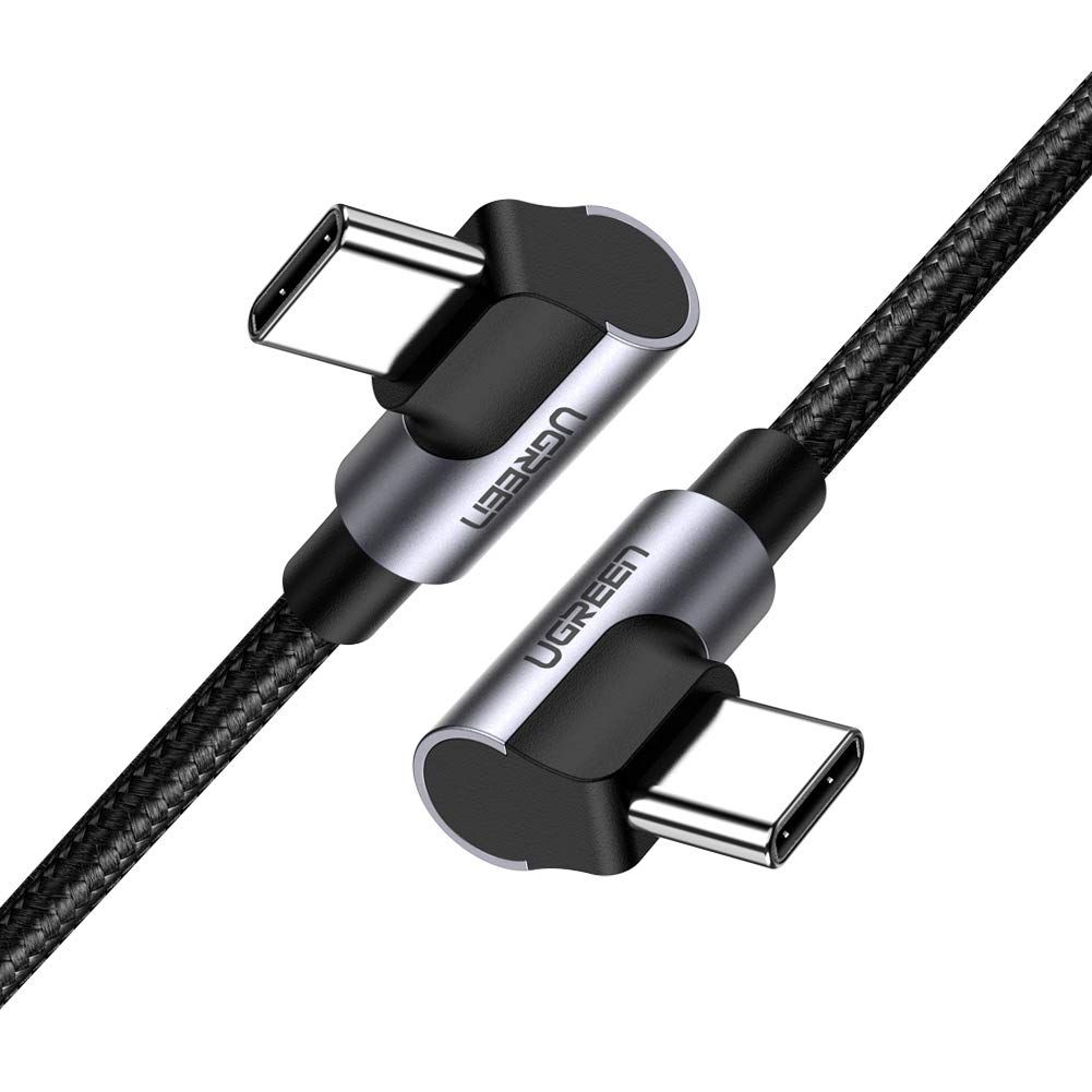 Ugreen 70531 2m 3a 60w 2 đầu bẻ góc phải 90 độ cáp usb type c ra c đầu nhôm mạ nickel chống nhiễu us323 70531
