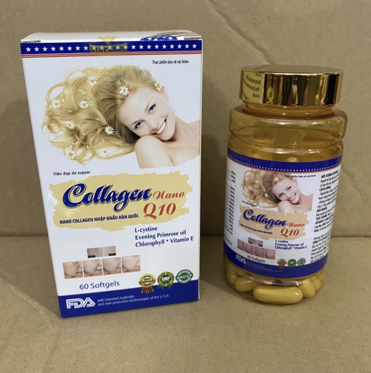 Viên uống trắng da mờ nám collagen nano q10 viên đẹp da supper collagen nano q10 - collagen 500mg tăng cường nội tiết tố nữ - hộp 60 viên