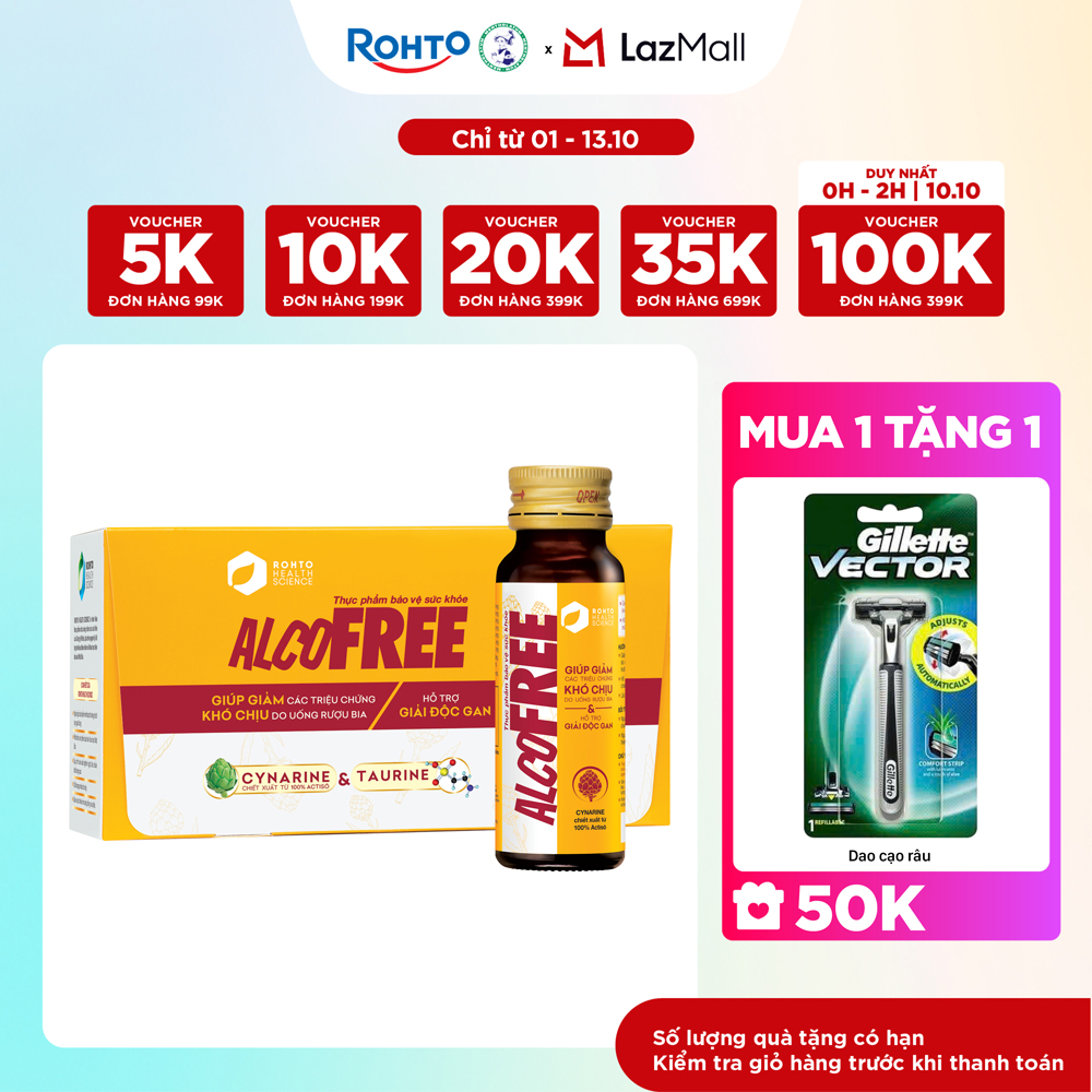 Nước uống giải rượu, thải độc gan Alcofree lốc 10 chai x 50ml