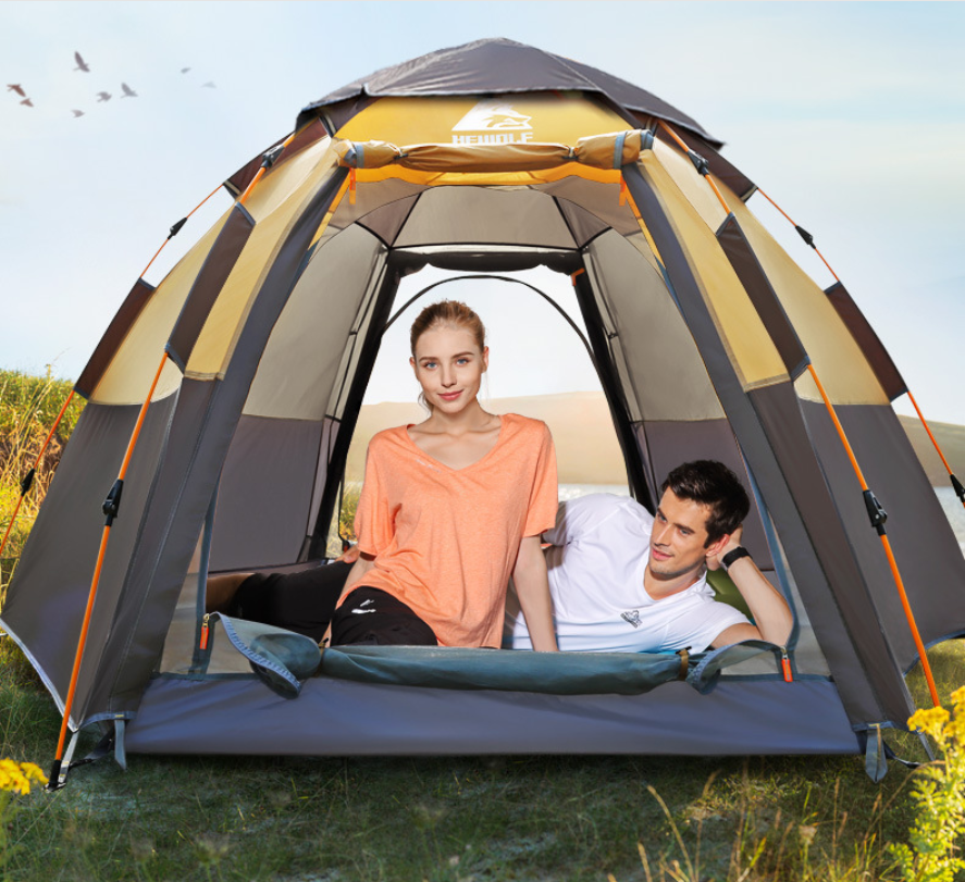Lều lục giác 4 6 người HEWOLF DESERT FOX loại cắm trại tự bung 2 lớp cao cấp tuyệt đẹp - Kèm chống cửa