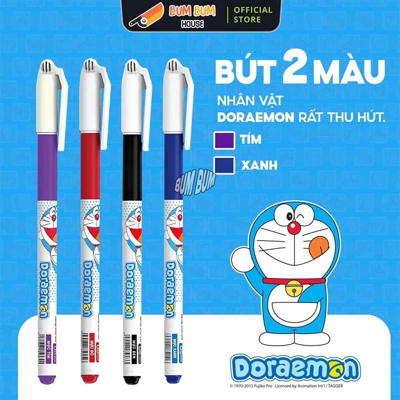 Hộp 20 bút mực tím, xanh học sinh Đô rê mon, bút bi Doremon, bút GEL-012/DO Doraemon