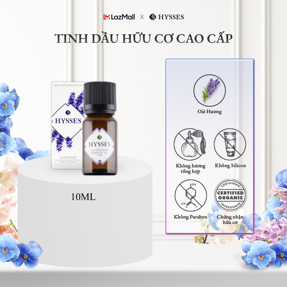 Tinh Dầu Oải Hương Hữu Cơ Tự Nhiên Cao Cấp Hysses Lavender Essential Oil Hương Dễ Chịu, Giảm Căng Thẳng, Hỗ Trợ Chứng Mất Ngủ, Khó Ngủ, Ngủ Không Sâu