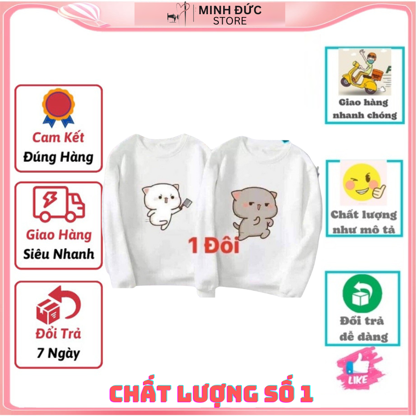 Áo đôi sweater nam nữ mm10, áo đôi sweater in mèo chém ý nghĩa, vải nỉ bông in hình dễ thương