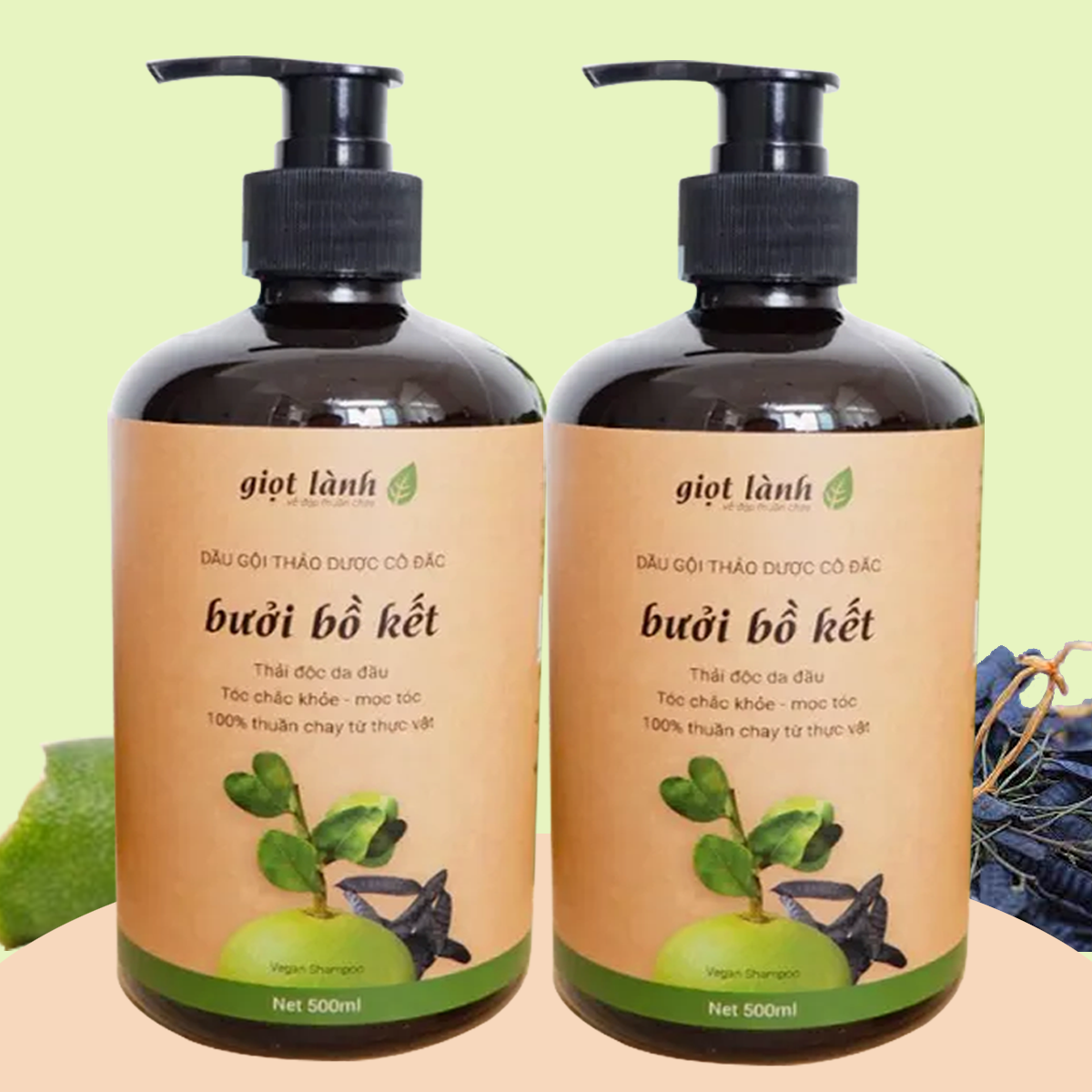 Dầu gội đầu bồ kết cô đặc, bưởi xanh, thảo dược - Kích thích mọc tóc, giảm rụng tóc, giảm gàu ngứa Giọt Lành 500ml