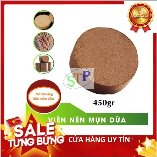 Freeship HCM 1 Bánh mụn xơ dừa nén bánh lớn nở nhiều 450Gram SOTIPHA bánh xơ dừa đất xơ dừa nén viên đất nén hữu cơ xơ dừa nén