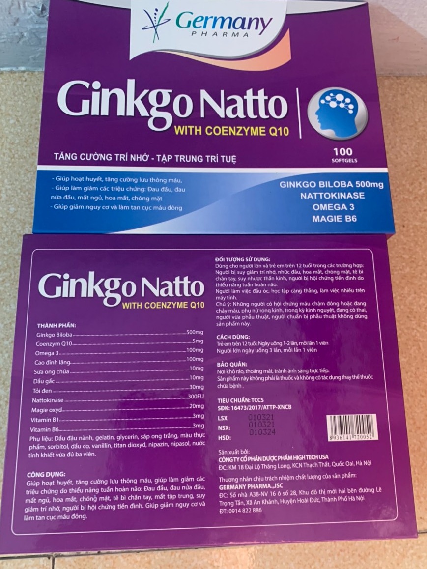 GINKGO NATTO WITH COENZYME Q10 GINKGO BILOBA 500MG GIÚP HOẠT HUYẾT TĂNG CƯỜNG LƯU THÔNG MÁU GIẢM CÁC TRIỆU CHỨNG ĐAU ĐẦU MẤT NGỦ HOA MẮT CHÓNG MẶT GIẢM NGUY CƠ VÀ LÀM TAN CỤC MÁU ĐÔNG HIỆU QUẢ HỘP 100V