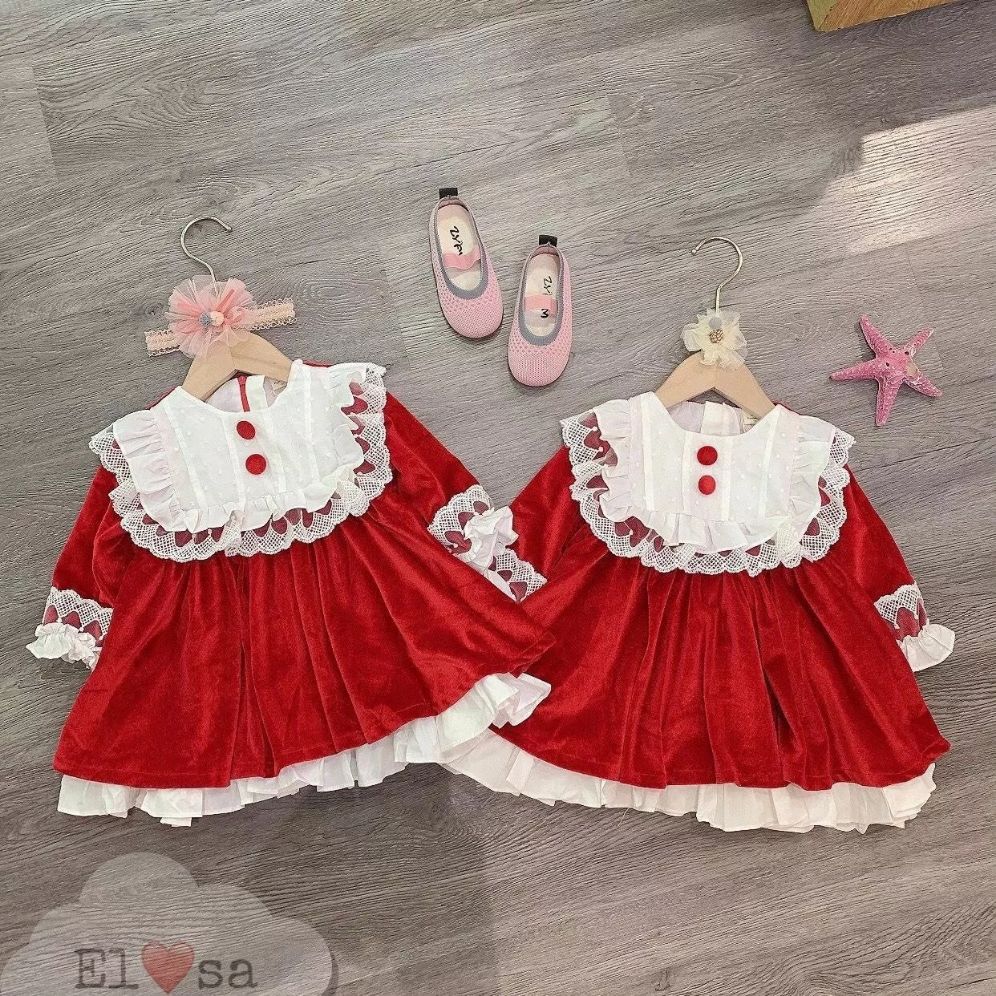 Váy nhung đỏ dây khóa sau