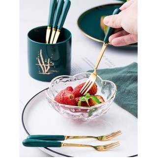 (CÓ SẴN)Bộ dĩa xanh cổ vịt họa tiết hươu vàng BẰNG SỨ CAO CẤP làm nổi bật bếp ăn của bạn