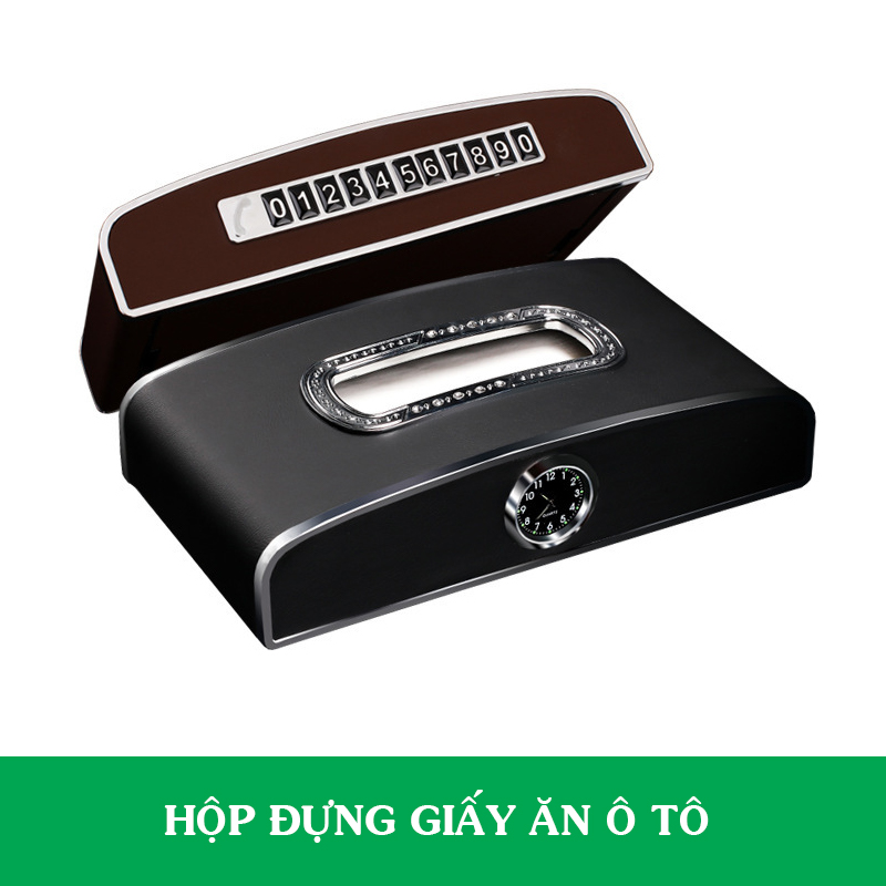 Hộp đựng giấy ăn ô tô có đồng hồ hoặc bảng ghi số điện thoại