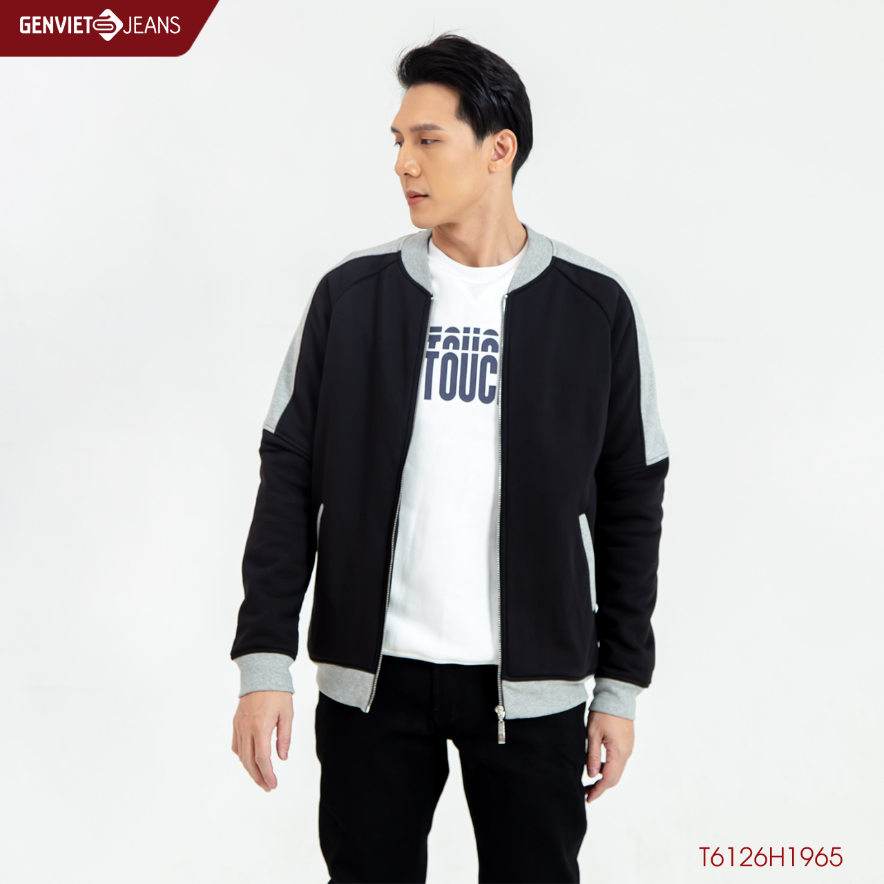 Áo khoác nỉ genviet jeans bomber nam t6126h1965