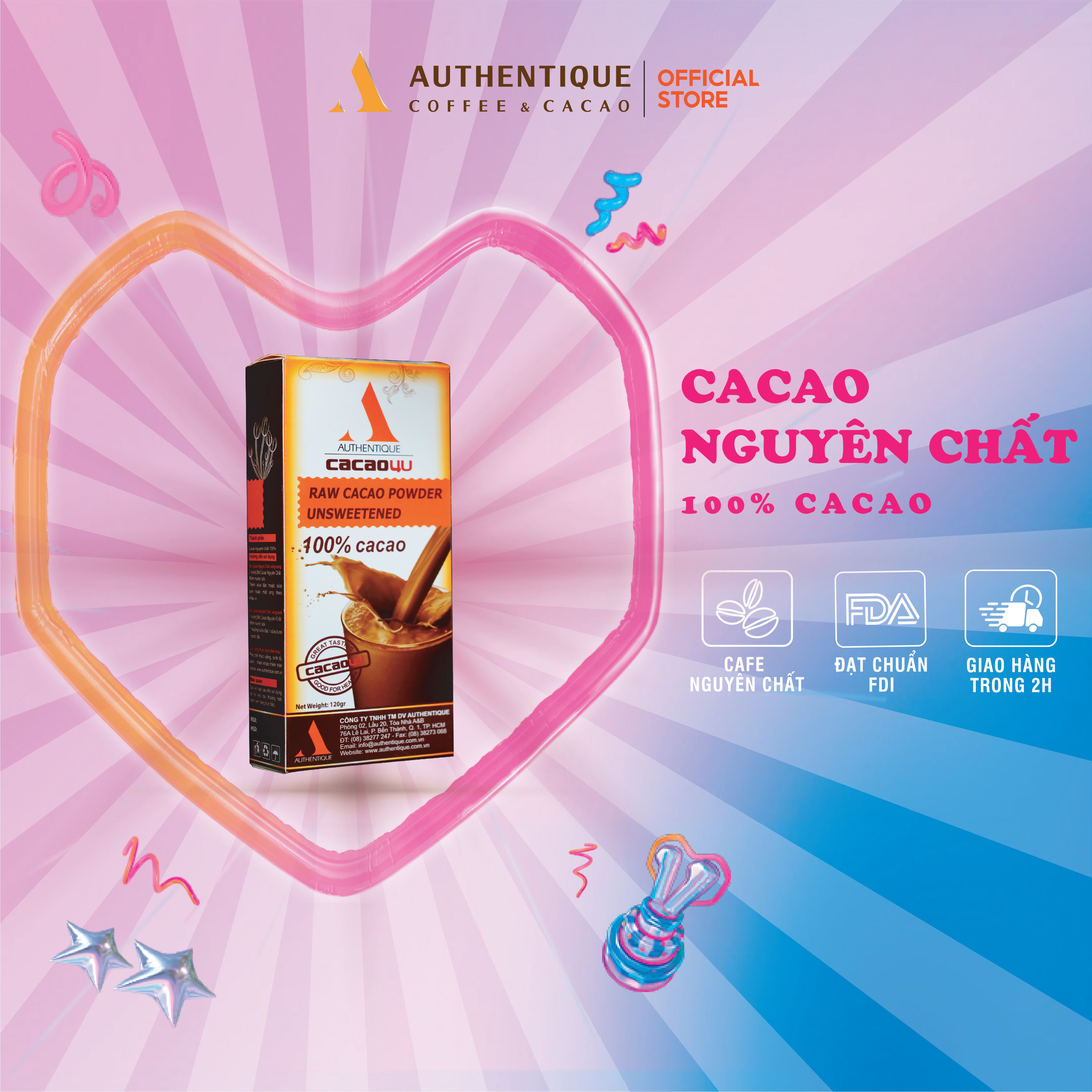 Bột cacao nguyên chất 100% - CafeCacao4U hộp 120gr Nhỏ gọn - Dễ mang đi