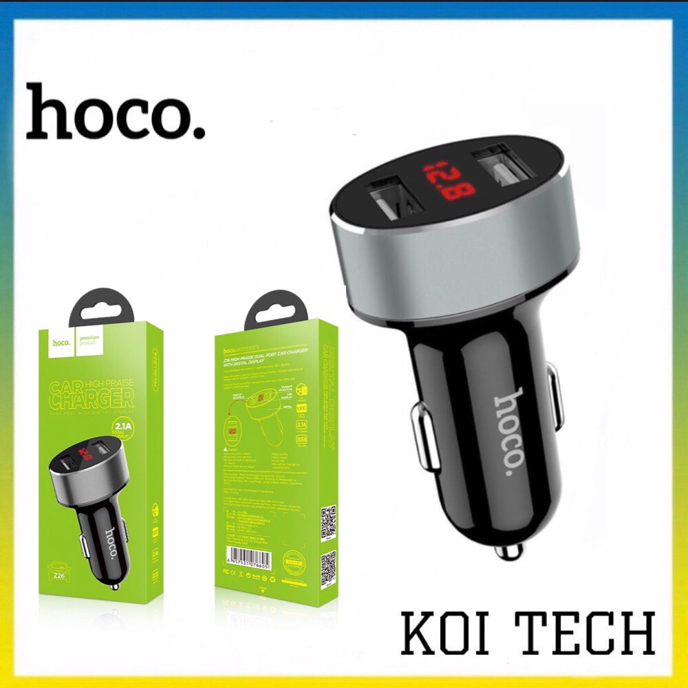Tẩu sạc nhanh cho điện thoại trên oto hoco z26 - Củ sạc có hiển thị dung lượng điện - KOI TECH