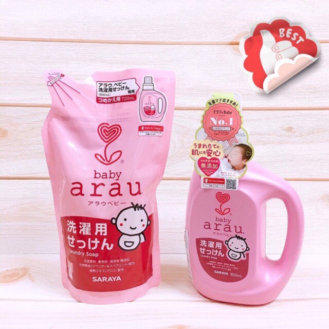 [HCM]Combo Nước Giặt Arau Baby Nhật cho bé thành phần thảo mộc thiên nhiên chai 800ml và túi 720ml