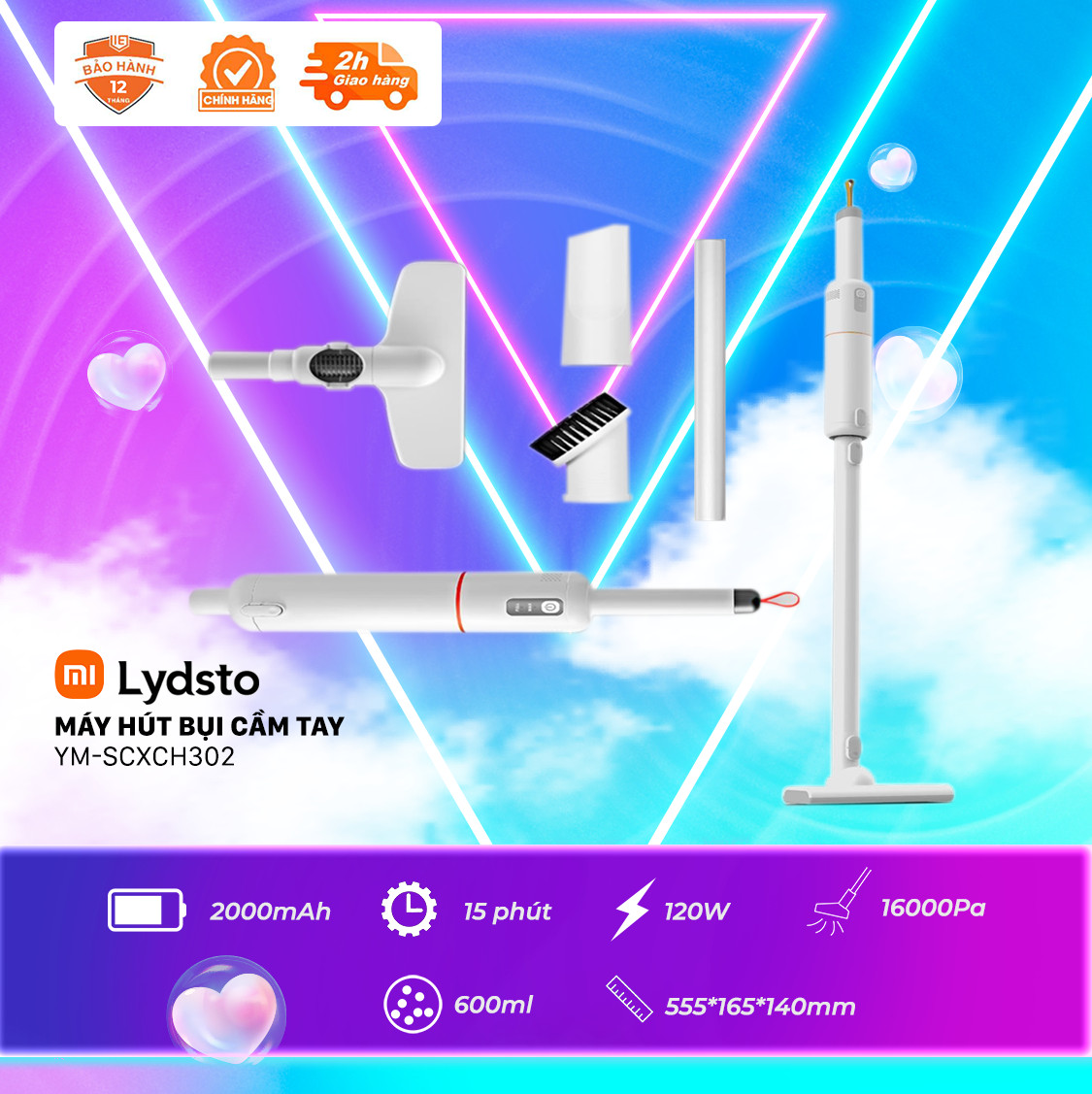 Máy Hút Bụi Cầm Tay Lydsto SCXCH302 thiết kế không dây lực hút 16000Pa