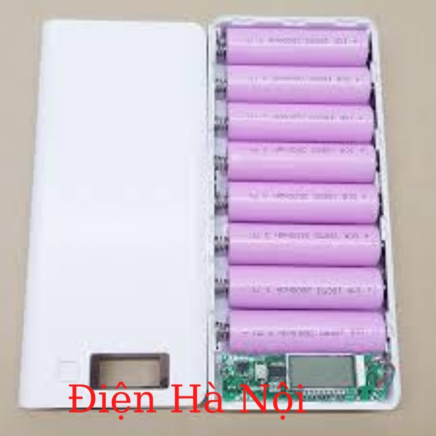 Box đựng pin dự phòng 8 cell màu trắng chưa pin có 2 đèn led