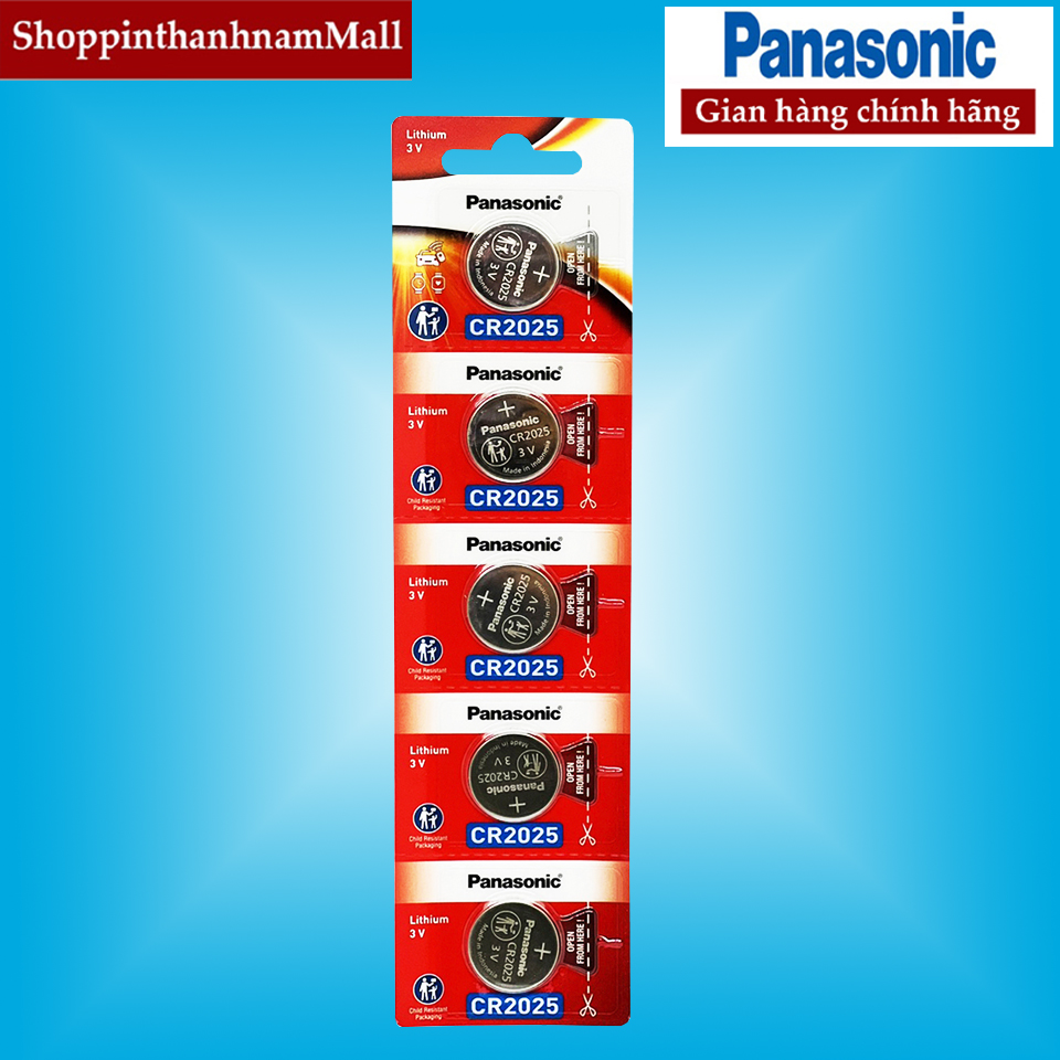Pin cr2025 panasonic lithium 3v vỉ 5 viên chính hãng