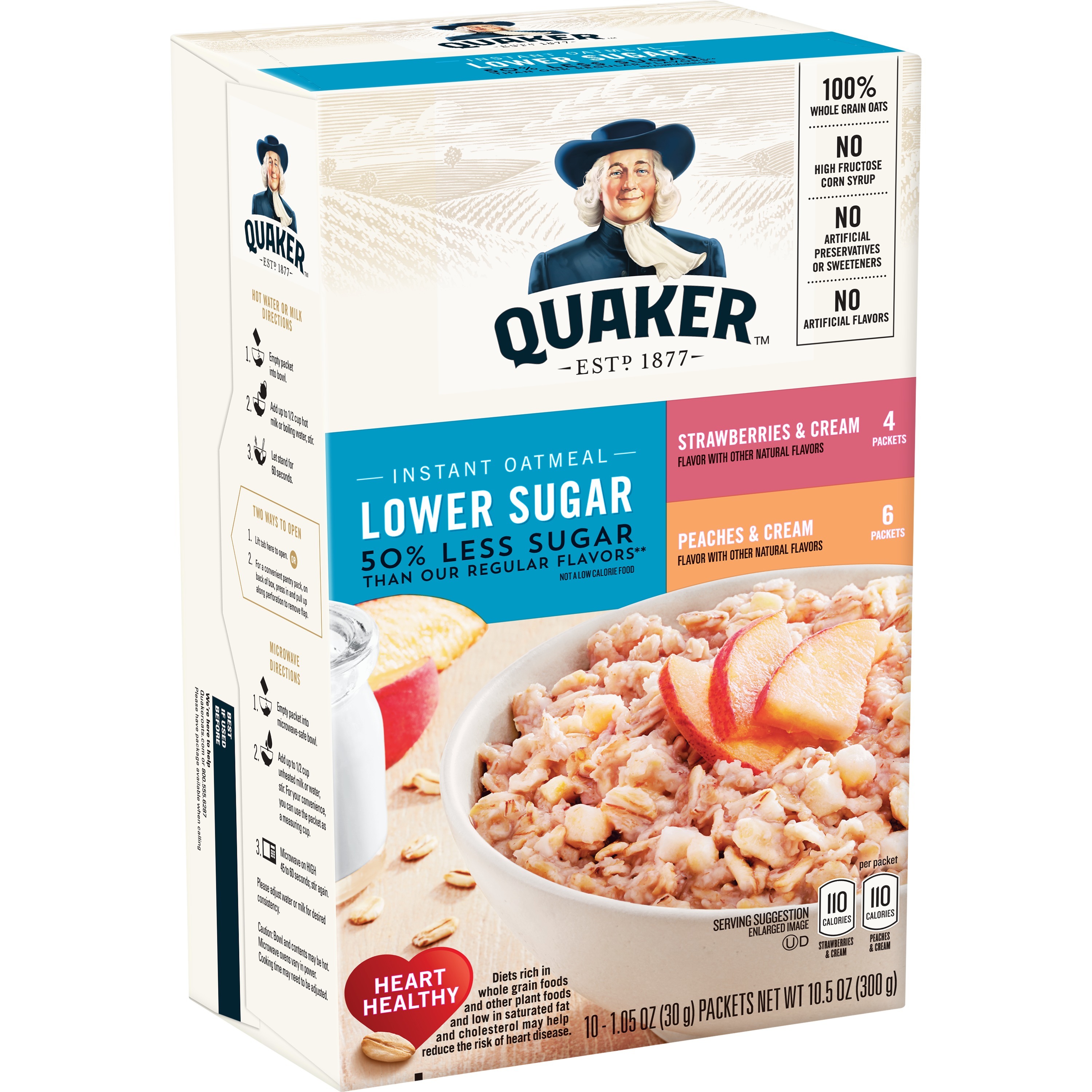 Oatmeal ăn liền Quaker ít đường hai hương vị dâu và đào