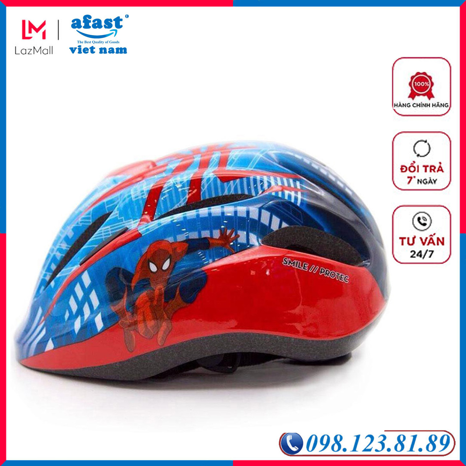 Mũ Bảo Hiểm Xe Đạp Trẻ Em Protec SMILE (WT - 024) Họa Tiết Người Nhện - AFAST VIỆT NAM