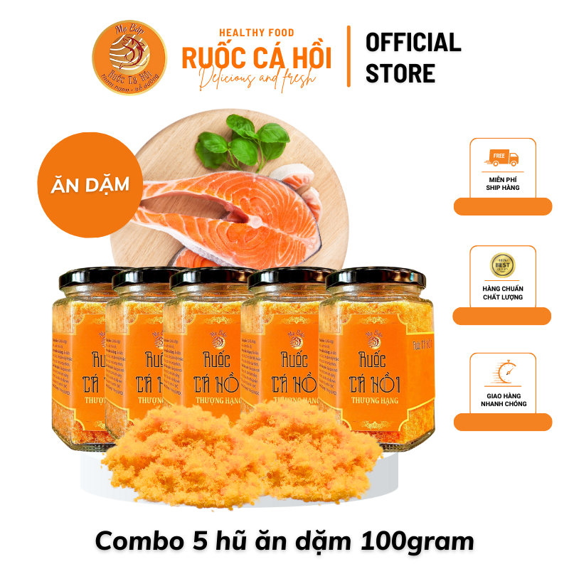 Combo 5 hũ ruốc cá hồi ăn dặm mẹ bắp cho bé không phụ gia, không chất bảo quản