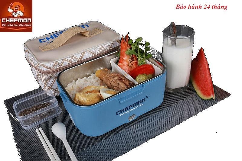 Hộp cơm văn phòng cắm điện Chefman ruột inox 304, cạp lồng đựng cơm 2 ngăn cao cấp, hop com van phong cam dien Chefman inox