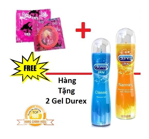 Bao cao su Feel 4in1 + Tặng 1 Gel bôi trơn Durex Play Classic 100ml + 1 Gel bôi trơn Durex Play Warming 100ml - Hãng phân phối chính thức