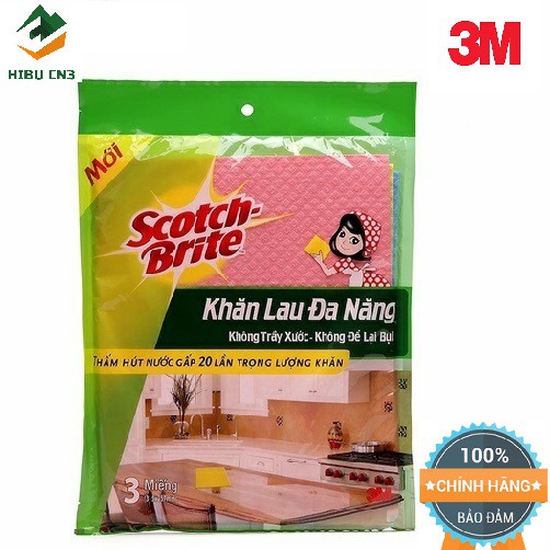 💖💖gói 3 cái khăn lau đa năng không trầy xước scotch-brite 3m 18x20cm thấm hút gấp 20 lần trọng lượng 💖💖