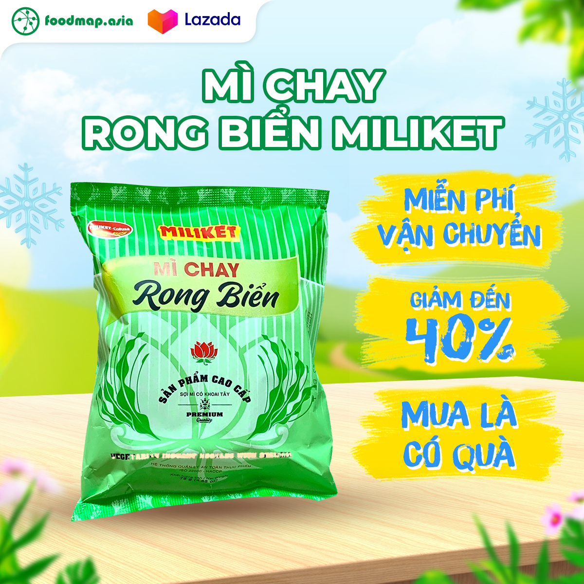 Mì Chay Rong Biển Dinh Dưỡng Thơm Ngon  Miliket - Gói 75G