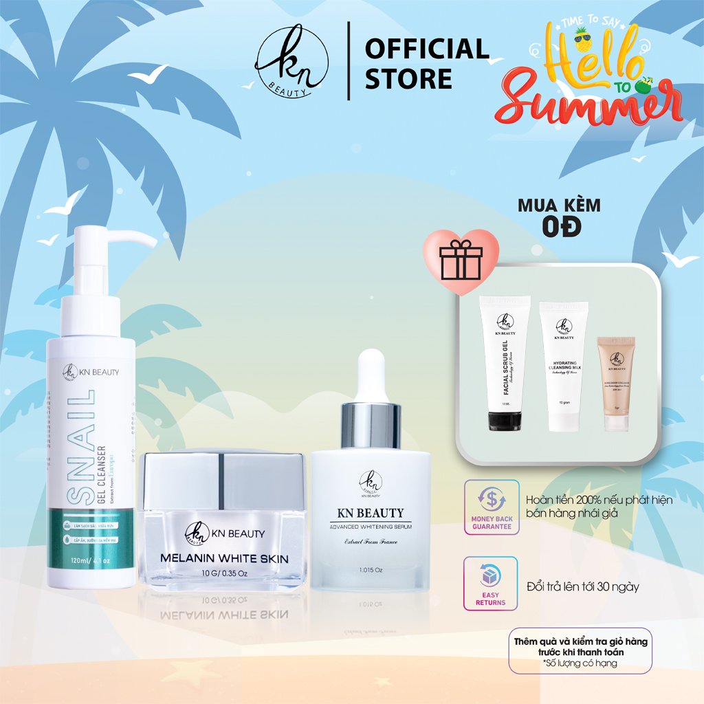 Combo 3 sản phẩm trắng da ngừa nám kn beauty chuyên sâu: kem dưỡng 25g + serum 30ml+ sữa rửa mặt 100g
