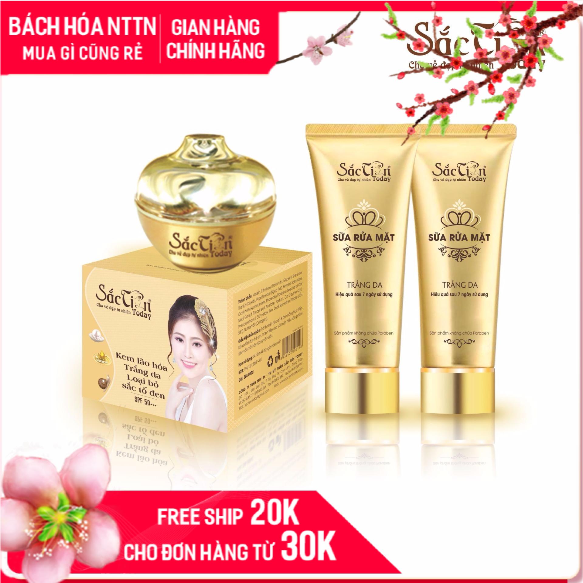 Combo Kem lão hóa trắng da loại bỏ sắc tố đen và 2 Sữa rửa mặt Sắc Tiên Today